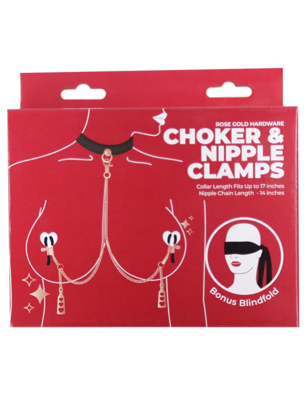 Punishment Rose Gold Choker and Nipple Clamps