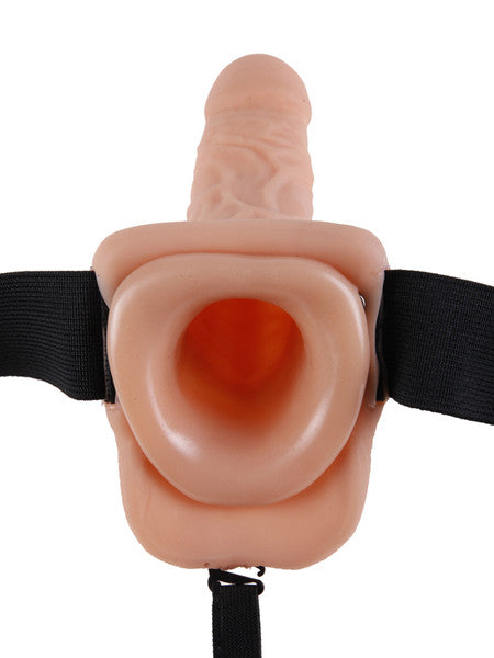 Fetish Fantasy Series 7 in. Vibrating Hollow Strap-On with Balls - Flesh
