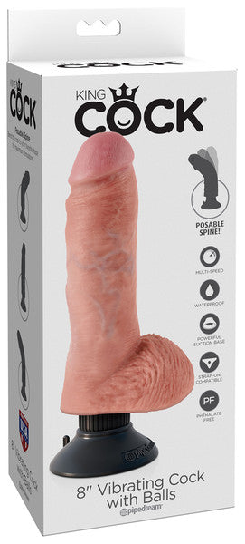 King Cock 8 in. Vibrating Cock with Balls Flesh