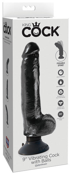 King Cock 9 in. Vibrating Cock with Balls Black