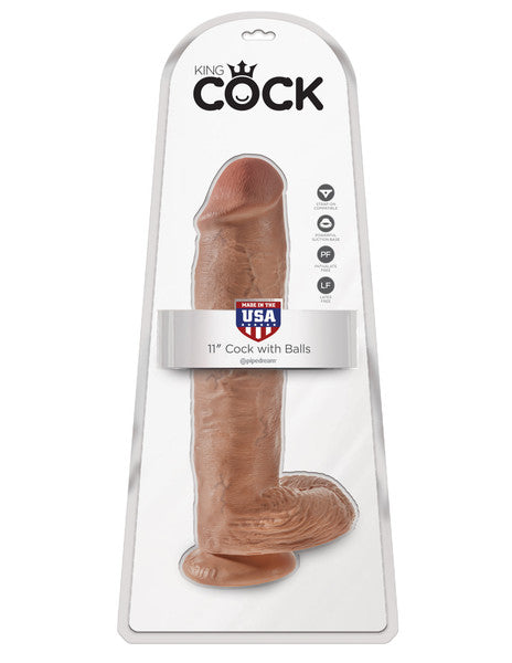 King Cock  11 in. Cock with Balls Tan