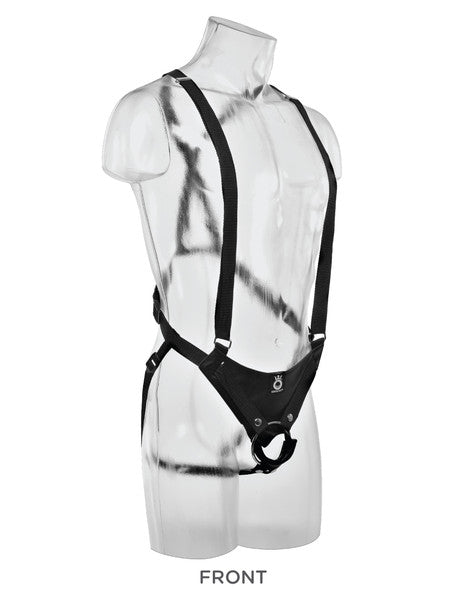 King Cock 11 in. Two Cocks One Hole Hollow Strap-on Suspender System - Black