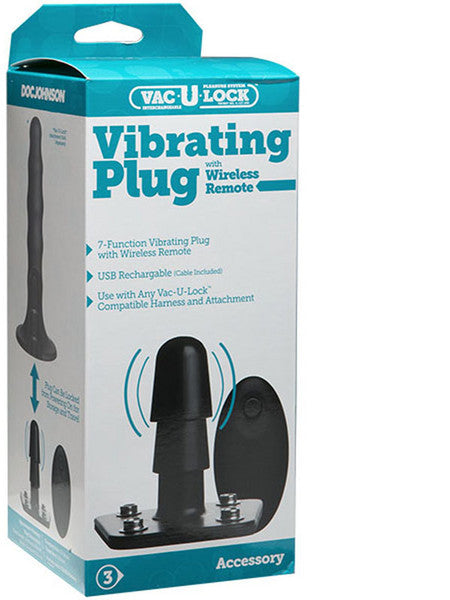 Vac-U-Lock Vibrating Plug with Snaps and RC Black
