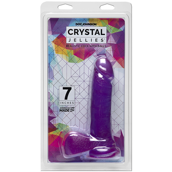 Crystal Jellies - 7 Inch Realistic Cock with Balls Purple