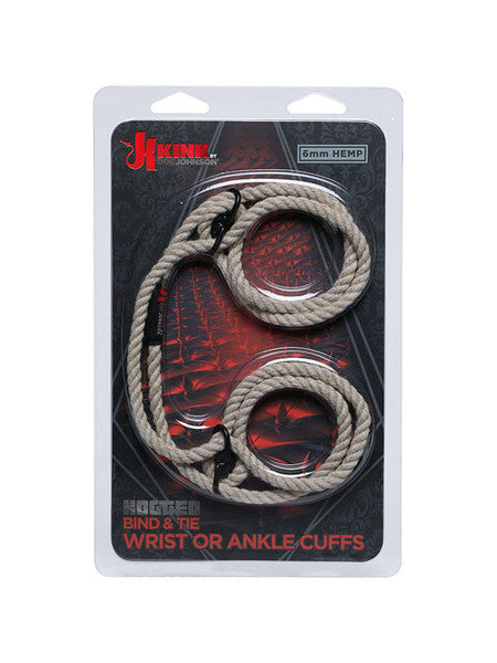 Kink- Hogtied - Bind and Tie 6mm Hemp Wrist or Ankle Cuffs Natural