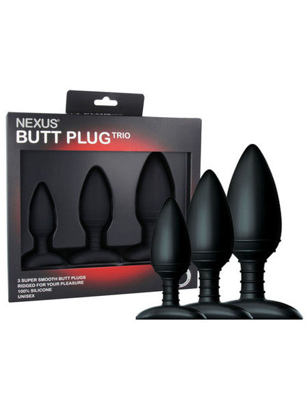 BUTT PLUG TRIO 3 Solid Silicone Butt Plugs S M L Black