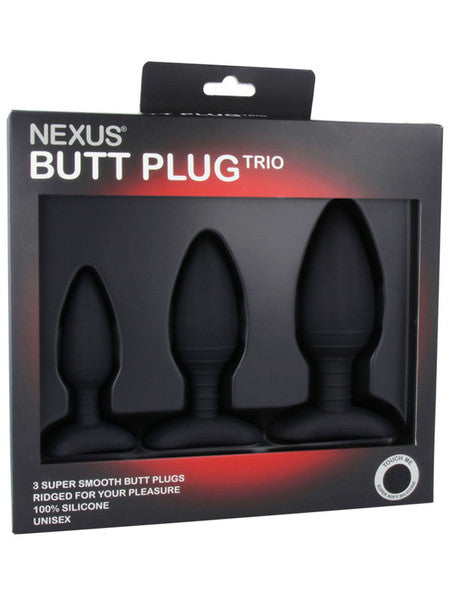 BUTT PLUG TRIO 3 Solid Silicone Butt Plugs S M L Black