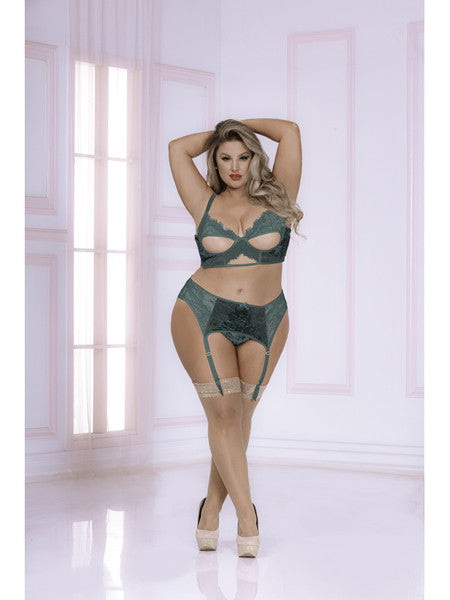 Velvet Crush Bra Set STM-11033X-Green-1X/2X (H)