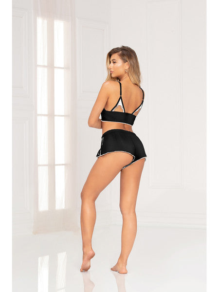 Two Piece Knit Bralette And Short Set 11129 Black M (H)