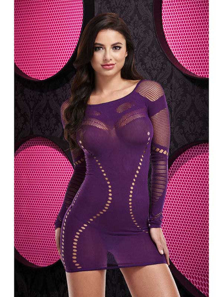 Long Sleeve Mini Dress LC-65 Purple