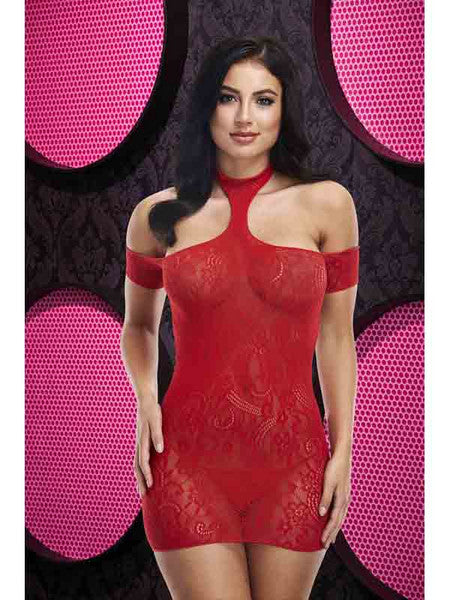 Cut Out Lace Mini Dress LC-75 Red