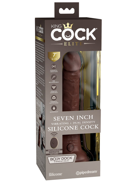 King Cock Elite 7 in. Vibrating Silicone Dual Density Cock with Remote Brown