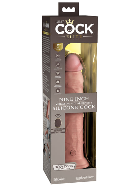 King Cock Elite 9 in. Vibrating Silicone Dual Density Cock with Remote Light