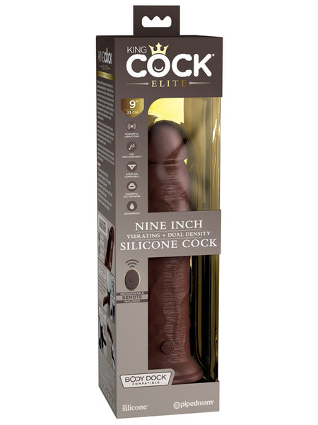 King Cock Elite 9 in. Vibrating Silicone Dual Density Cock with Remote Brown